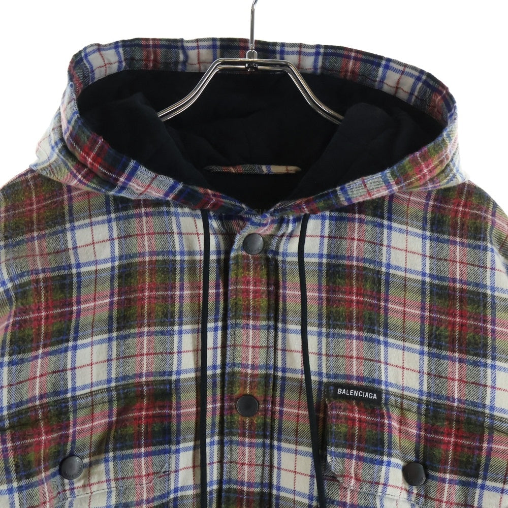 BALENCIAGA(バレンシアガ) 23SS BLEACHED PLAID HOODED SHIRT ブリーチ プレイドフーデッドシャツ 699223 レッド