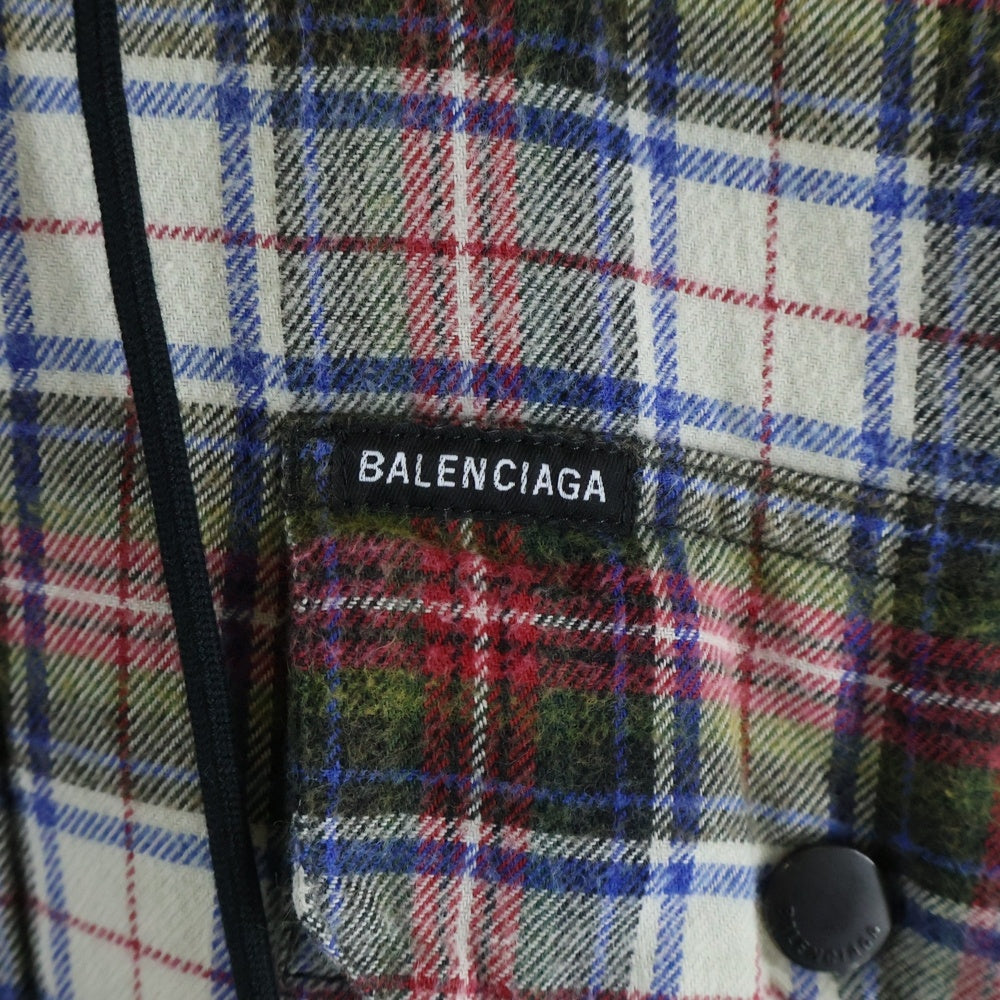 BALENCIAGA(バレンシアガ) 23SS BLEACHED PLAID HOODED SHIRT ブリーチ プレイドフーデッドシャツ 699223 レッド