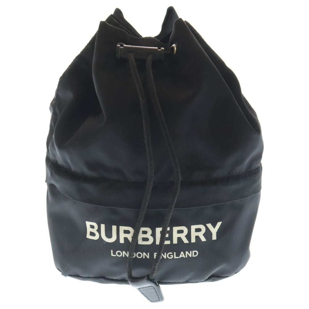 BURBERRY(バーバリー) ロゴプリント ドローコード 巾着バッグ ブラック