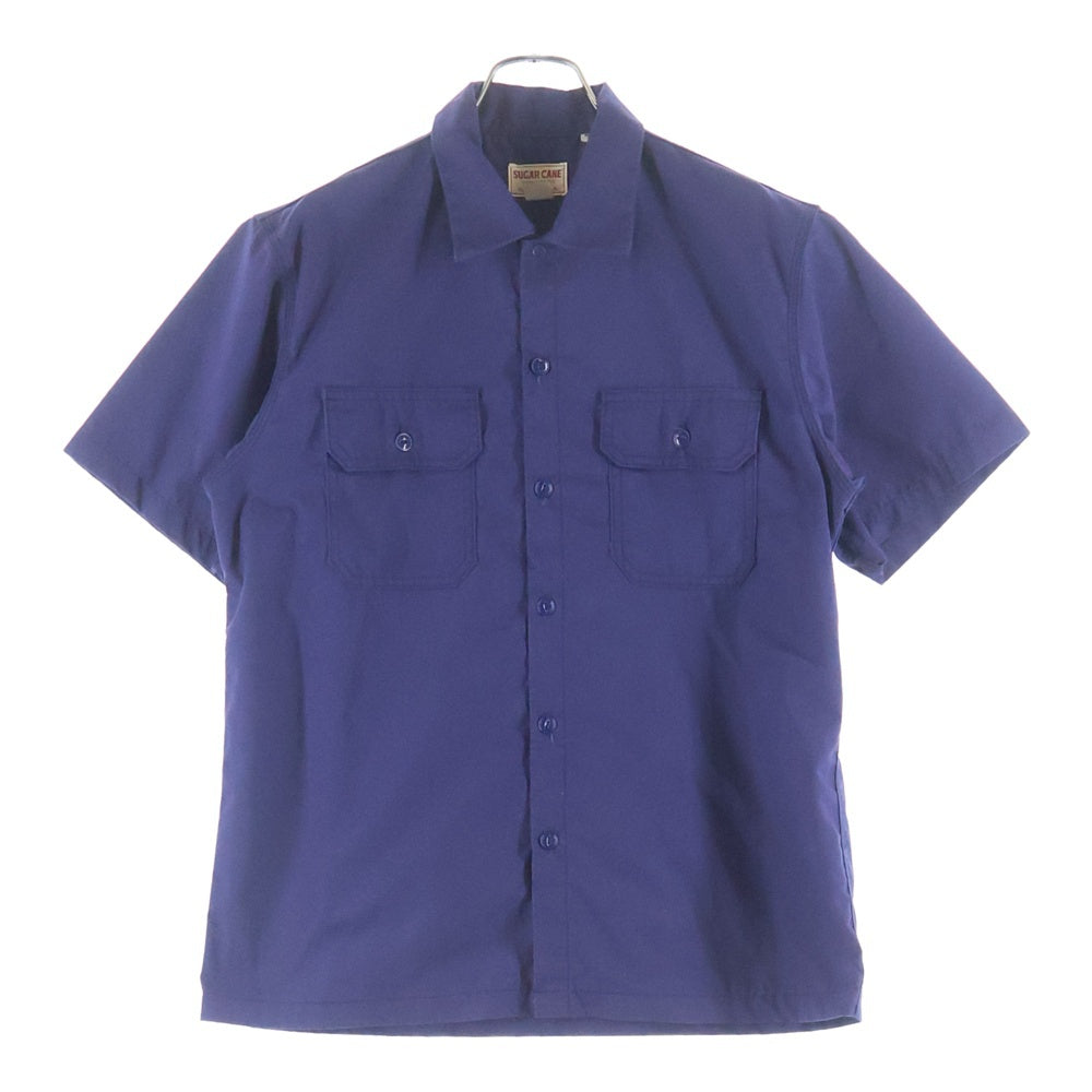 SUGAR CANE(シュガーケーン) フロントボタン 2ポケット 半袖ワークシャツ ネイビー