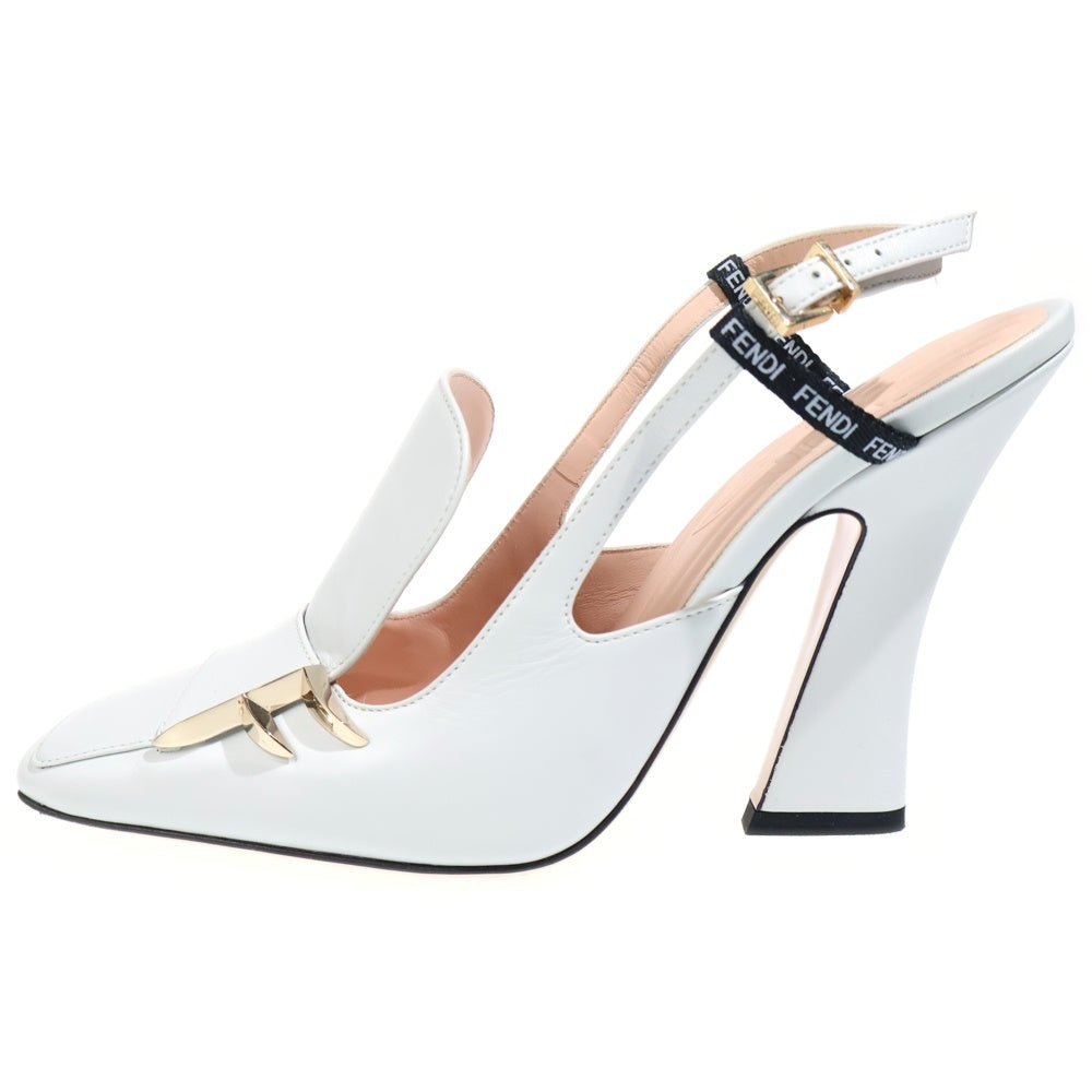 FENDI(フェンディ) スクエアトゥ バックベルト レザー ヒールパンプス ホワイト レディース