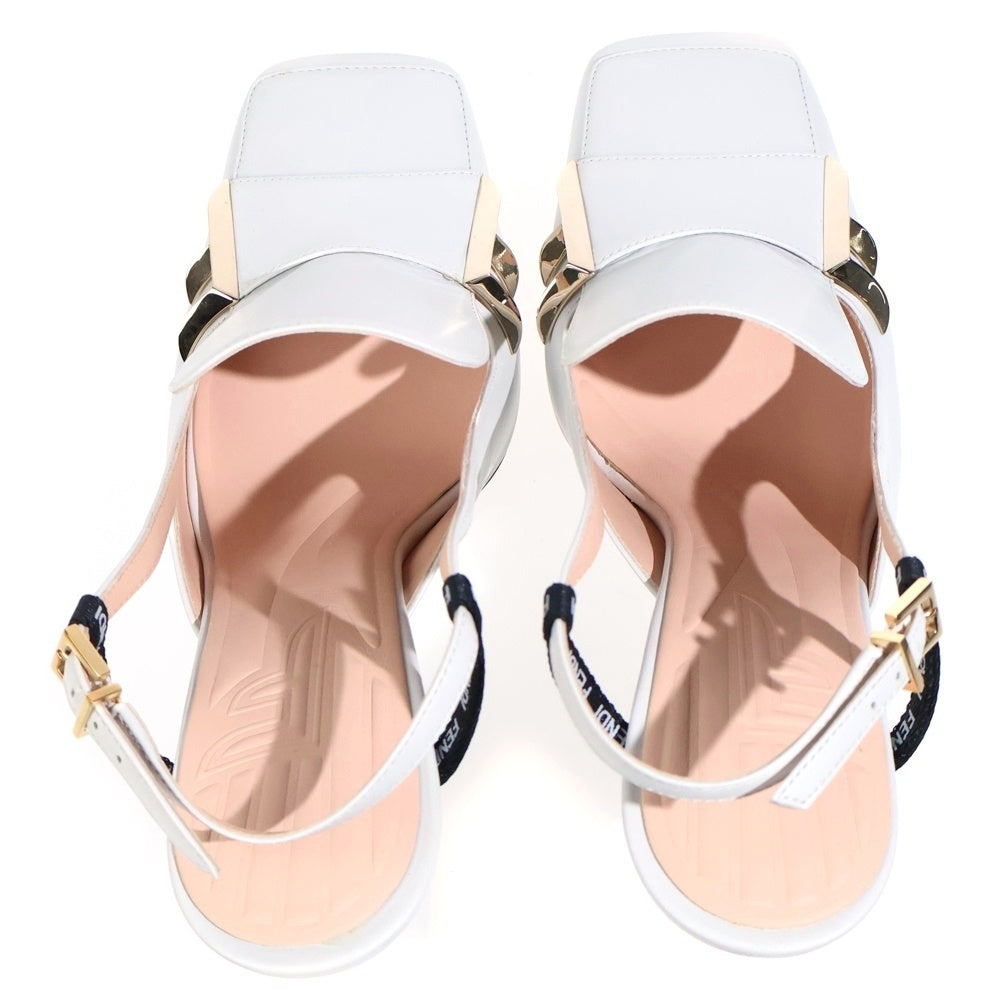 FENDI(フェンディ) スクエアトゥ バックベルト レザー ヒールパンプス ホワイト レディース