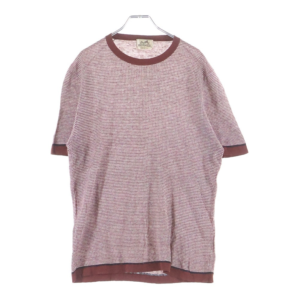 HERMES(エルメス) H総柄 リネン リブ 半袖Tシャツ バーガンディ/ホワイト