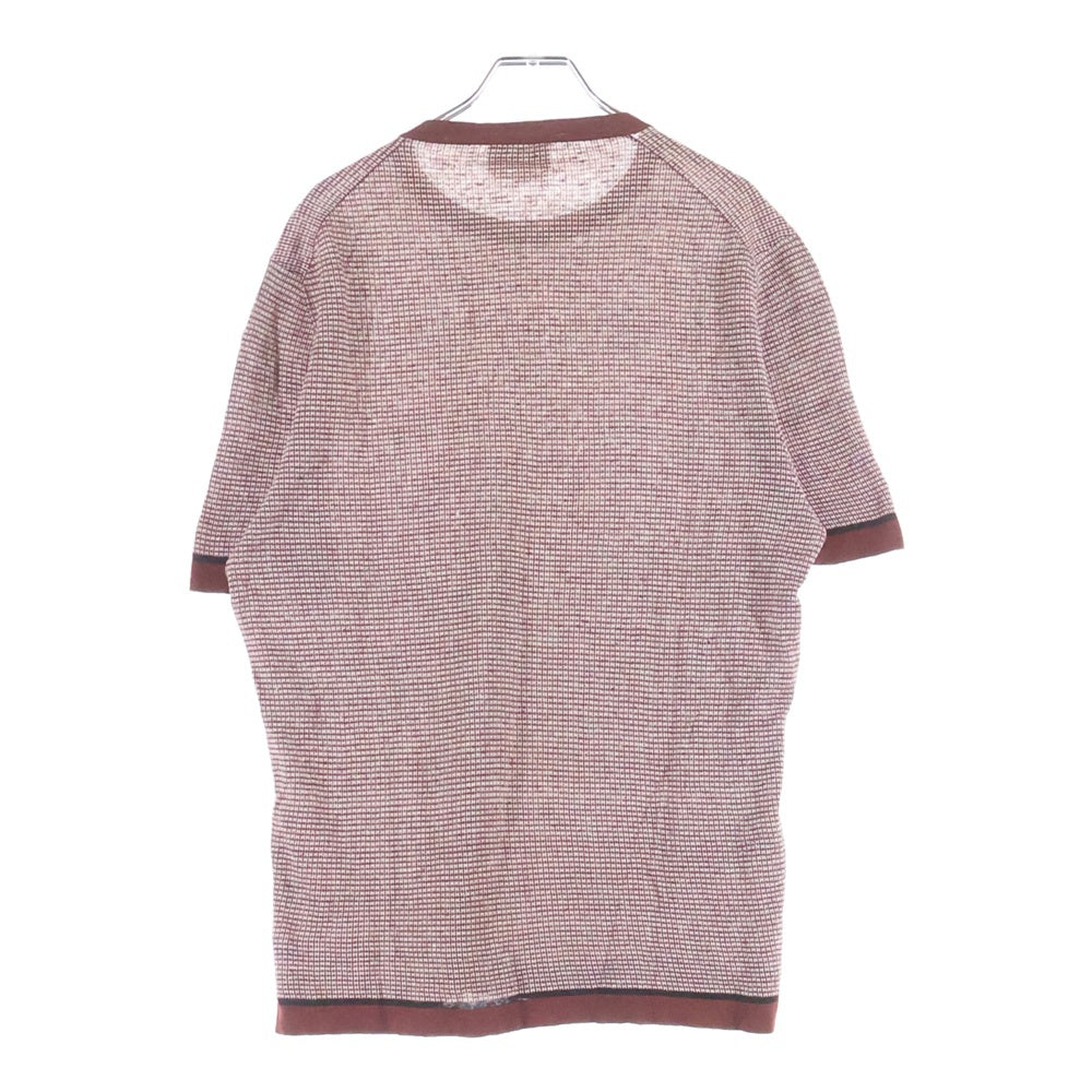 HERMES(エルメス) H総柄 リネン リブ 半袖Tシャツ バーガンディ/ホワイト