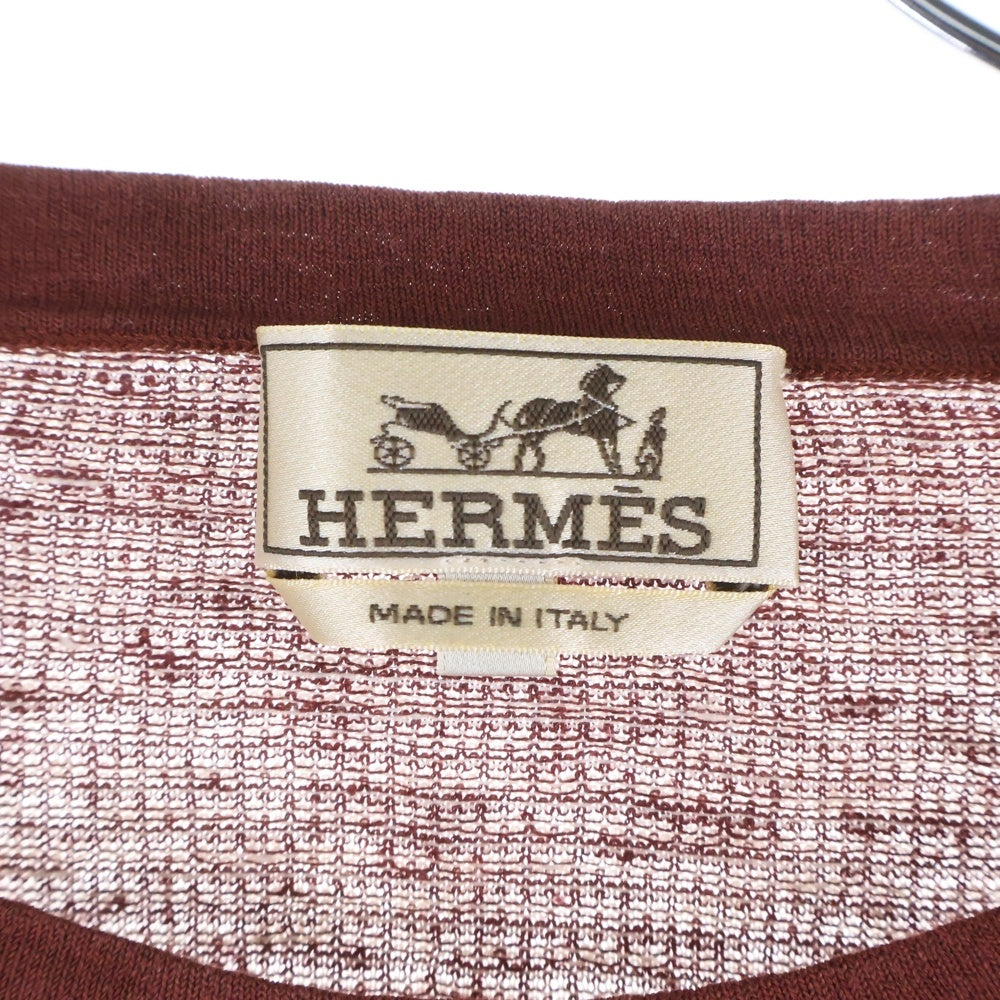 HERMES(エルメス) H総柄 リネン リブ 半袖Tシャツ バーガンディ/ホワイト