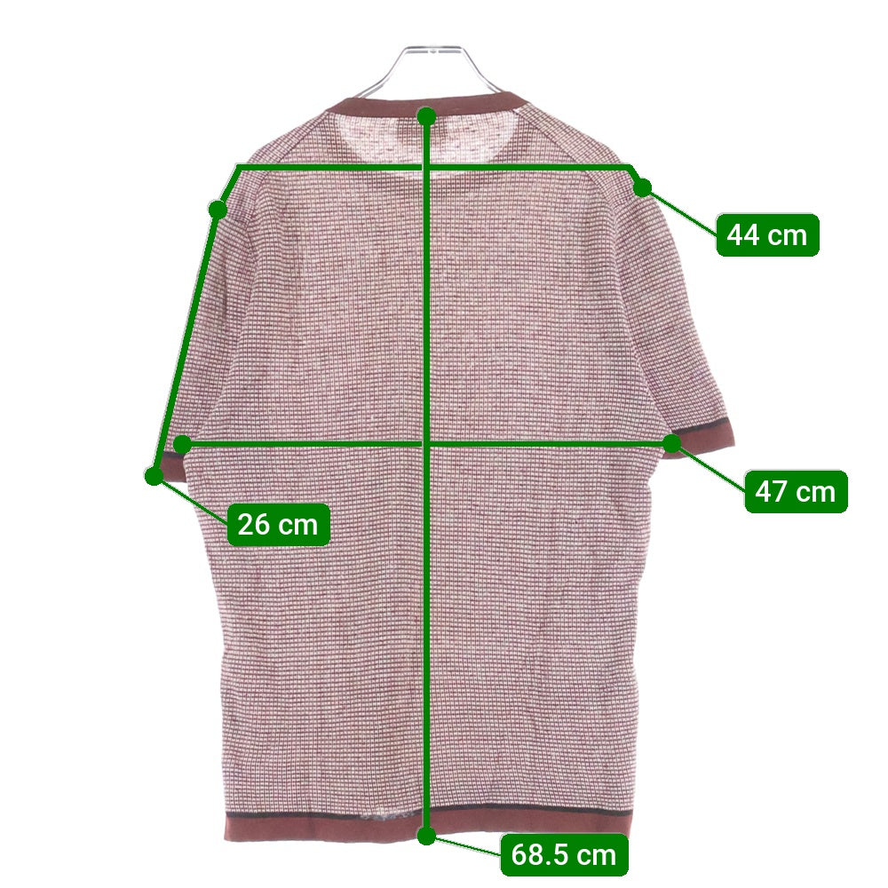 HERMES(エルメス) H総柄 リネン リブ 半袖Tシャツ バーガンディ/ホワイト