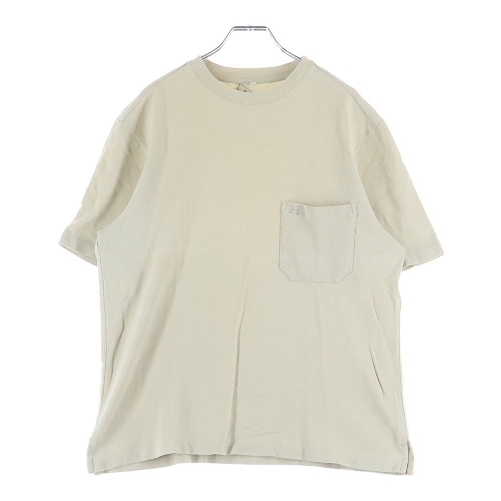 HERMES(エルメス) ポケットH刺繍 コットン クルーネック 半袖Tシャツ カットソー ベージュ