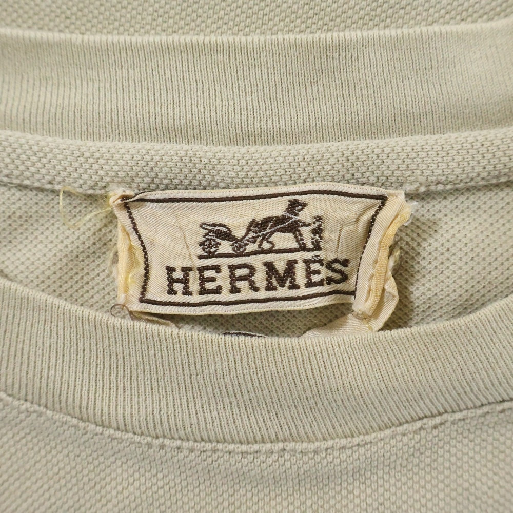 HERMES(エルメス) ポケットH刺繍 コットン クルーネック 半袖Tシャツ カットソー ベージュ