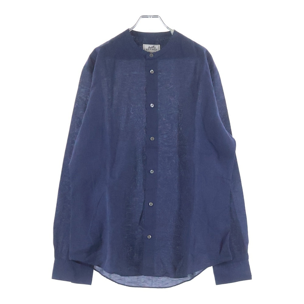 HERMES(エルメス) リネン バンドカラー 長袖シャツ ネイビー