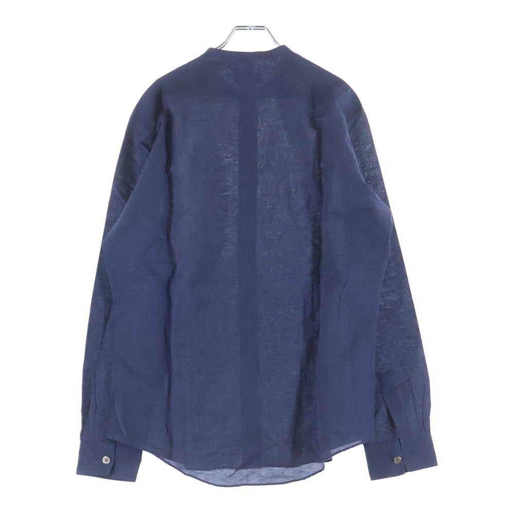 HERMES(エルメス) リネン バンドカラー 長袖シャツ ネイビー