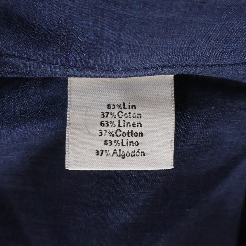 HERMES(エルメス) リネン バンドカラー 長袖シャツ ネイビー