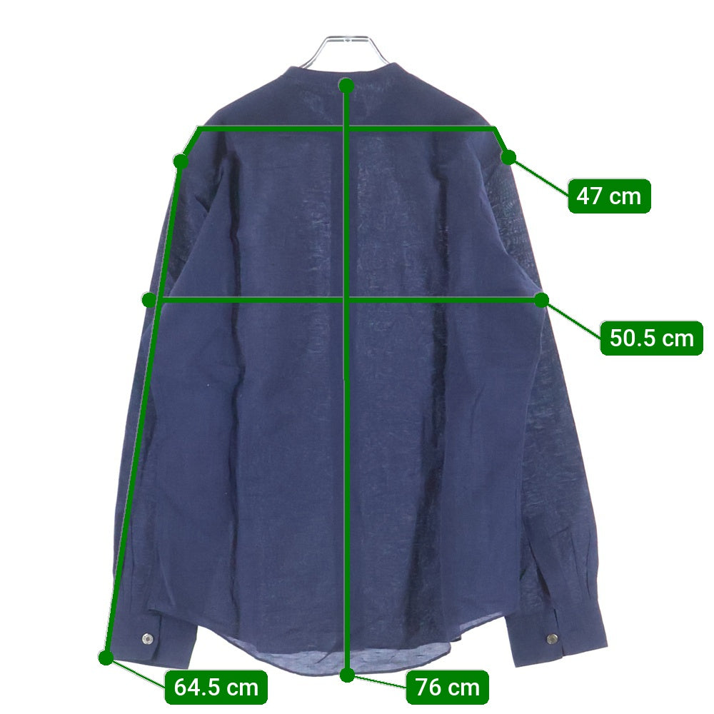 HERMES(エルメス) リネン バンドカラー 長袖シャツ ネイビー