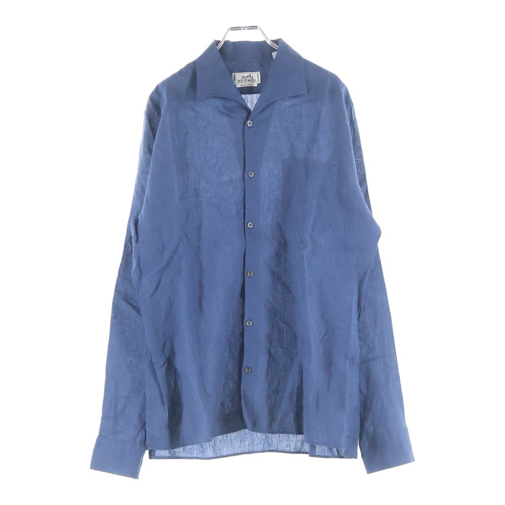 HERMES(エルメス) リネン オープンカラー 長袖シャツ ブルー