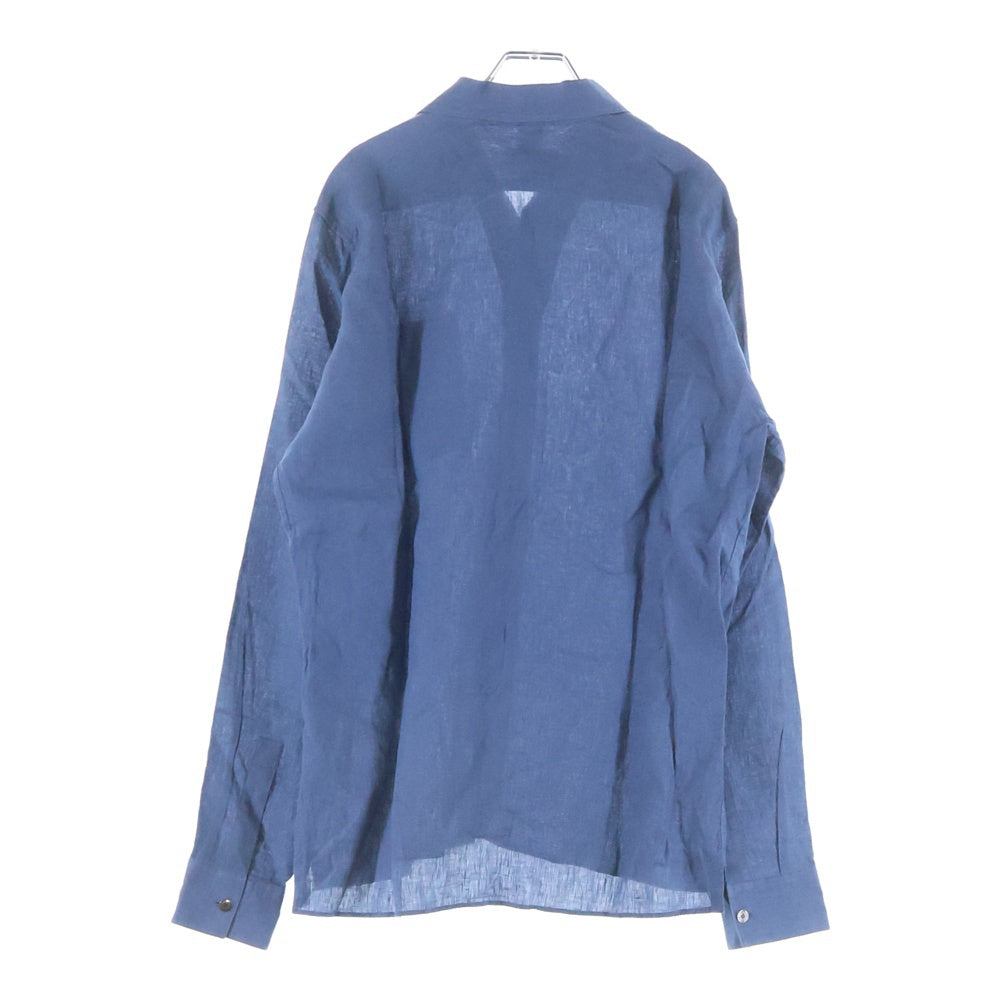 HERMES(エルメス) リネン オープンカラー 長袖シャツ ブルー