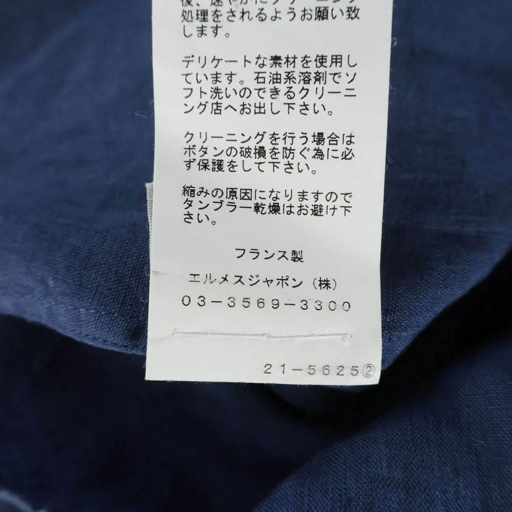 HERMES(エルメス) リネン オープンカラー 長袖シャツ ブルー