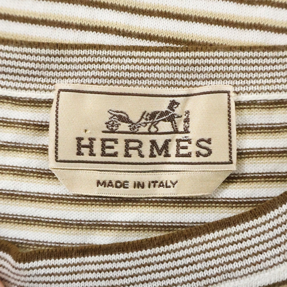 HERMES(エルメス) ボーダー ストライプ コットン 半袖Tシャツ ブラウン