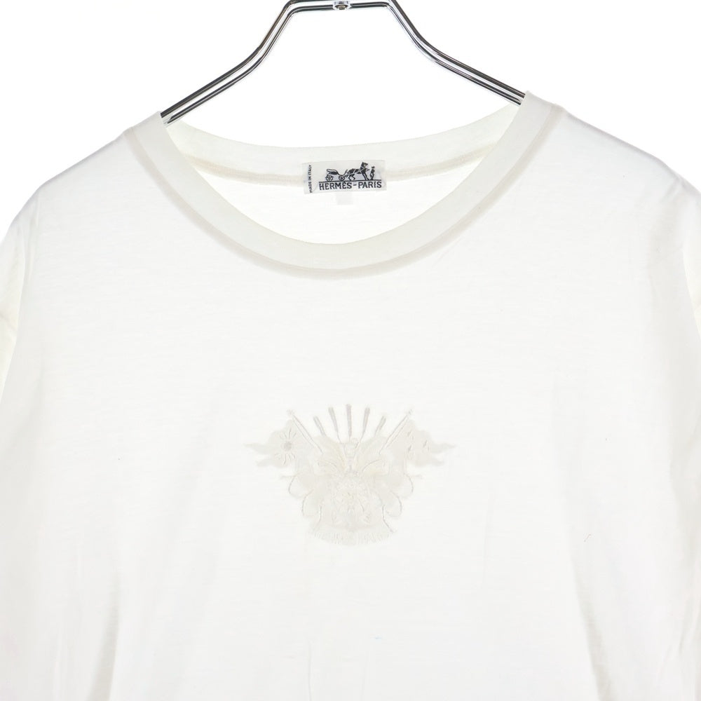 HERMES(エルメス) フロント刺繍 コットン 半袖Tシャツ ホワイト