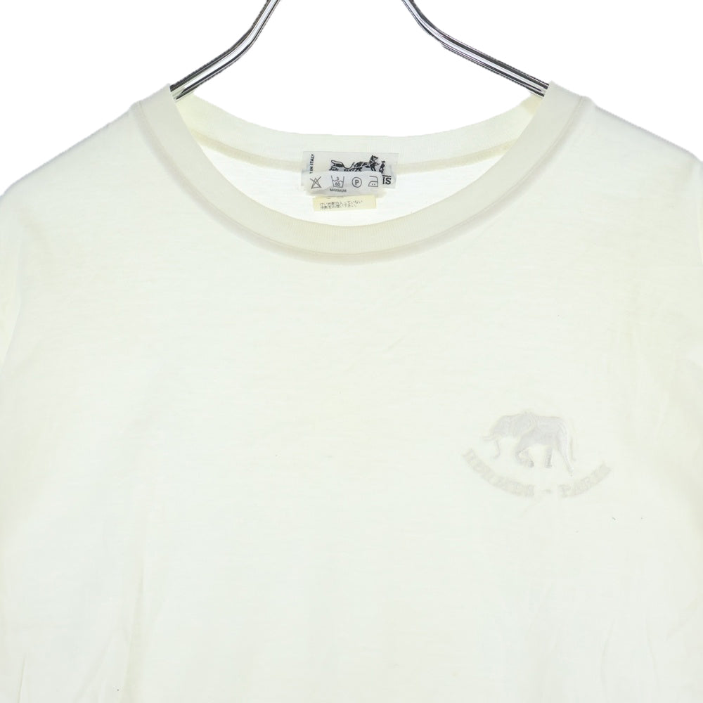 HERMES(エルメス) 刺繍 コットン 半袖Tシャツ ホワイト