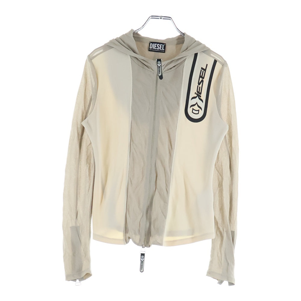DIESEL(ディーゼル) T-STREP ロゴプリント ジップアップ レーヨン パーカー ベージュ A08462 レディース