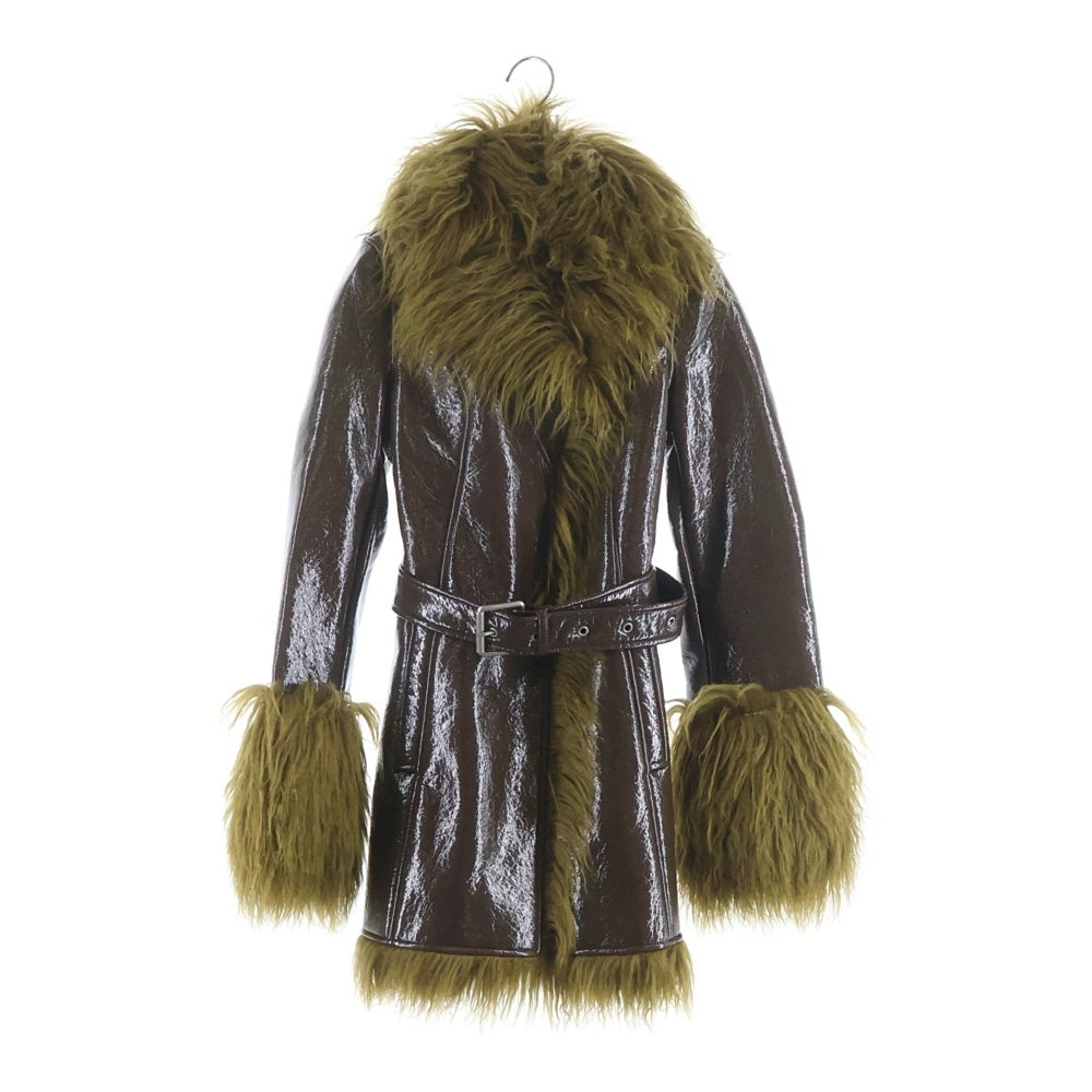 DIESEL(ディーゼル) G-LACIER ベルト付き コーティング ファーコート ブラウン A14370 レディース