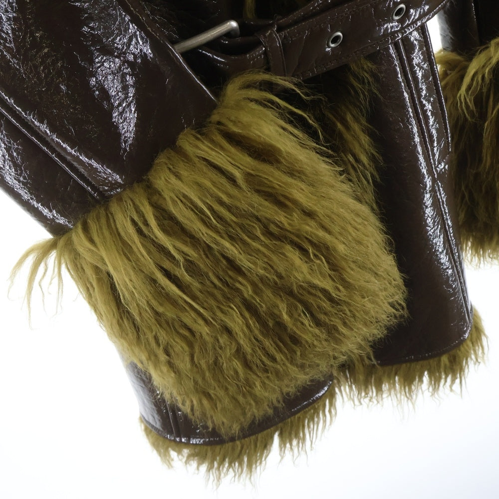 DIESEL(ディーゼル) G-LACIER ベルト付き コーティング ファーコート ブラウン A14370 レディース