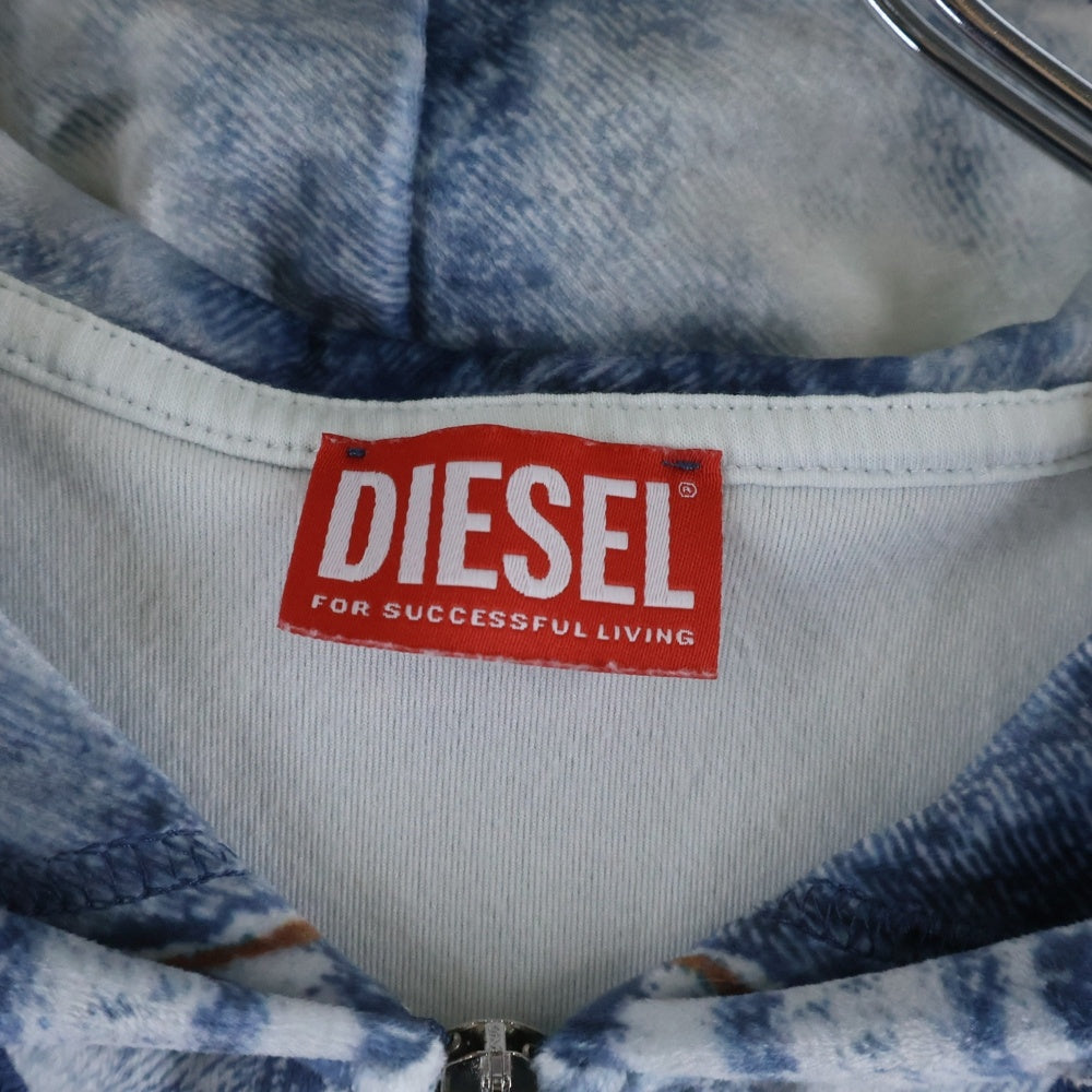 DIESEL(ディーゼル) F-BRIT デニムプリント ジップアップ スウェット パーカー インディゴ A10454 レディース