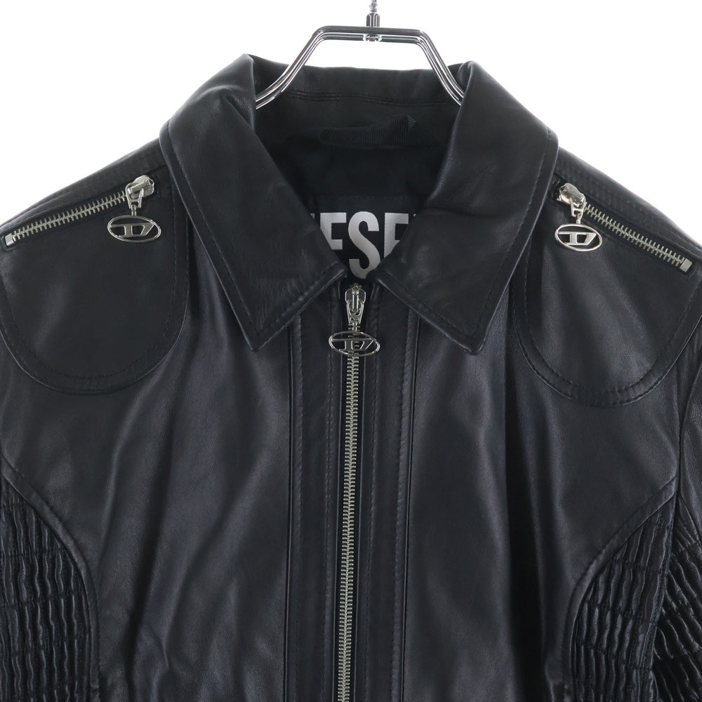 DIESEL(ディーゼル) L-SASKIA ラムレザー ジップアップ シングル ライダースジャケット ブラック A06312 レディース