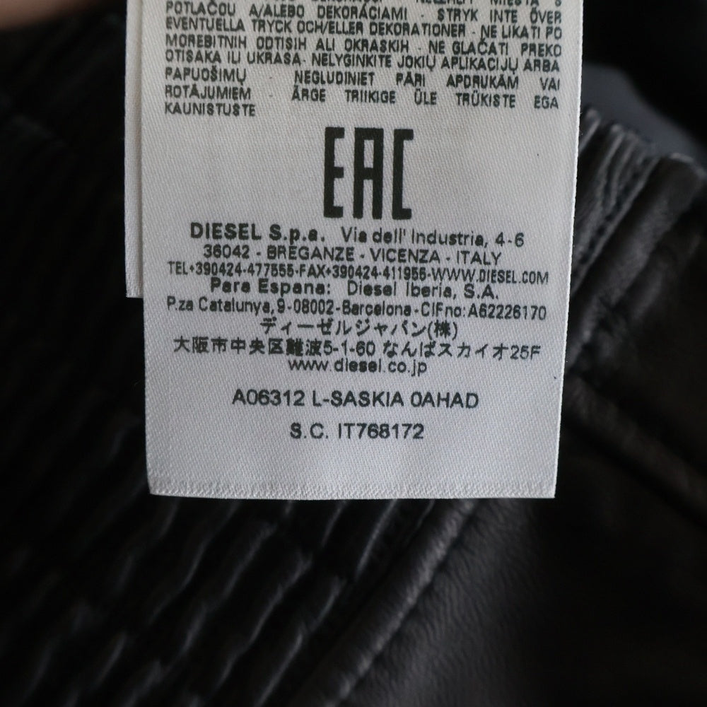 DIESEL(ディーゼル) L-SASKIA ラムレザー ジップアップ シングル ライダースジャケット ブラック A06312 レディース