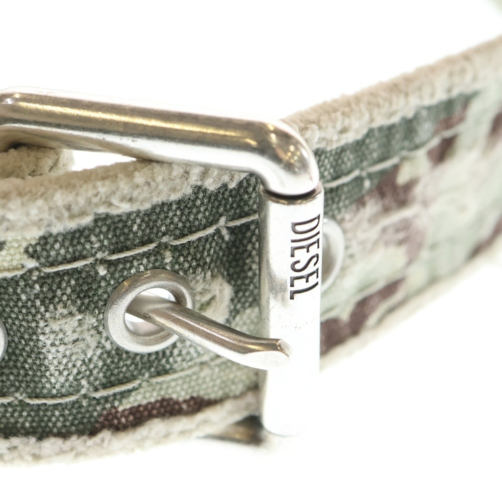 DIESEL(ディーゼル) ダメージ加工 カモ柄 デニム ベルト インディゴ