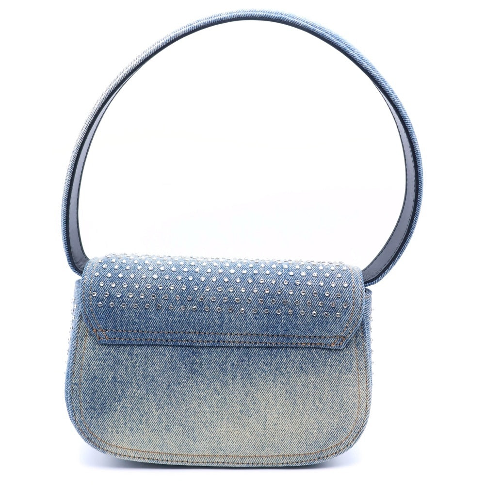 DIESEL(ディーゼル) 1DR ワンダー ラインストーン メタルロゴプレート デニム/レザー ショルダーバッグ インディゴ レディース