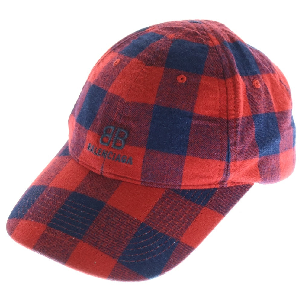 BALENCIAGA(バレンシアガ) BBロゴ刺繍 チェック柄 コットン キャップ