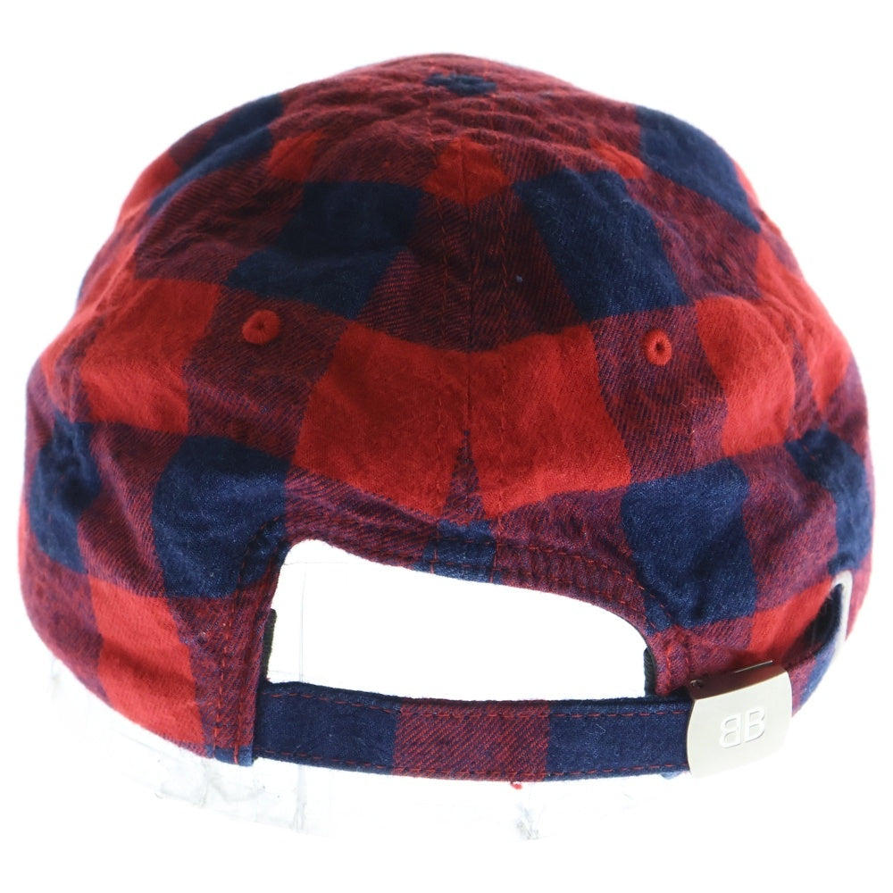 BALENCIAGA(バレンシアガ) BBロゴ刺繍 チェック柄 コットン キャップ 帽子 レッド 658161