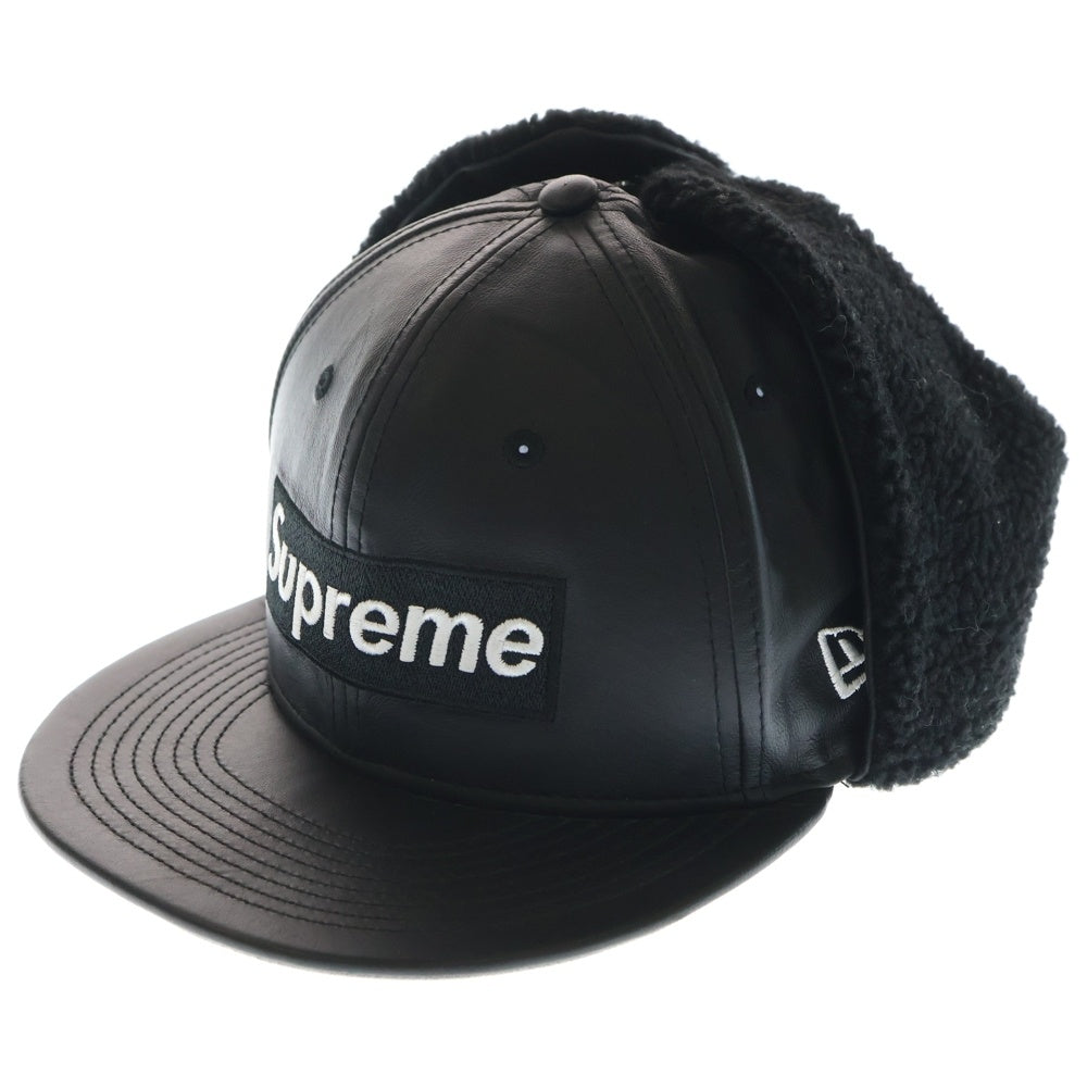 SUPREME(シュプリーム) 22AW ×NEW ERA Leather Earflap Box Logo ニューエラ レザー イヤーフラップ ボックスロゴ フライトキャップ 帽子 ブラック
