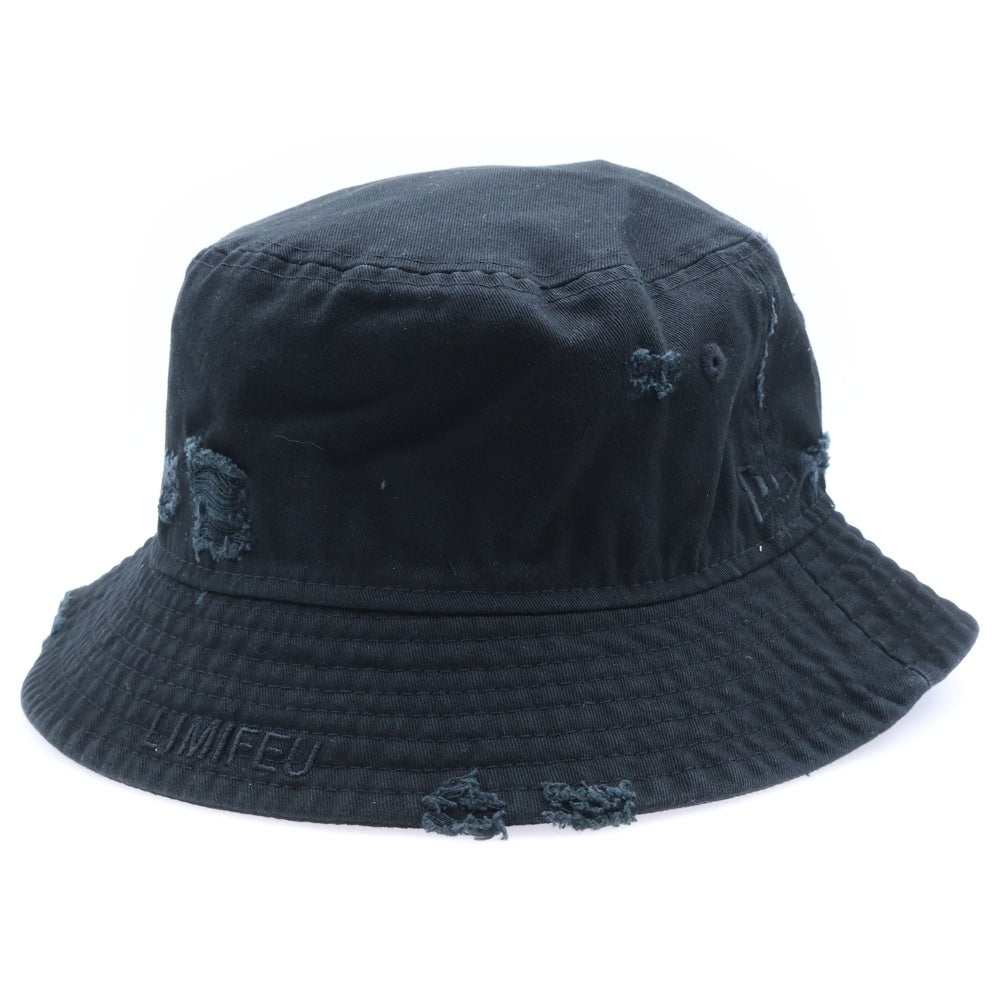 LIMI feu(リミフゥ) ×New Era ニューエラ ダメージ加工 ロゴ刺繍 バケットハット 帽子 ブラック レディース LZ-H13-086-1