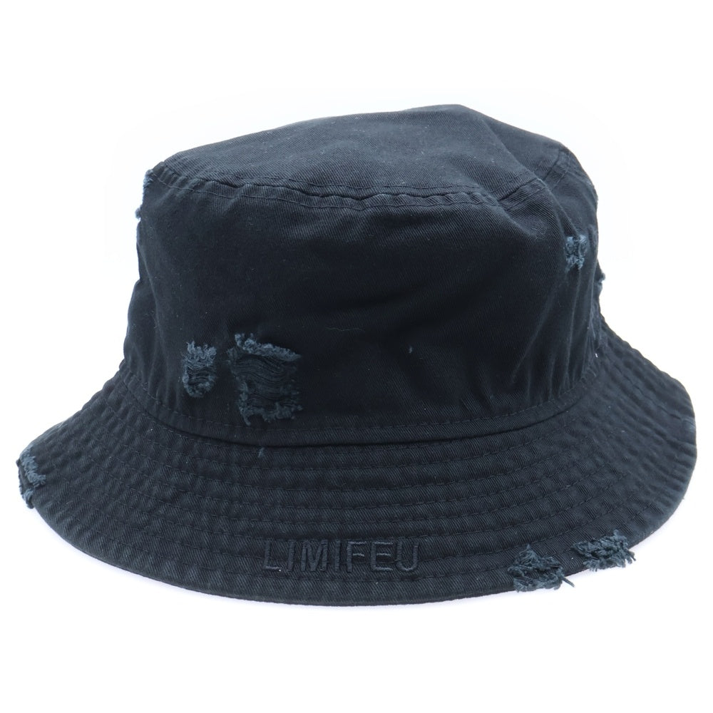 LIMI feu(リミフゥ) ×New Era ニューエラ ダメージ加工 ロゴ刺繍 バケットハット 帽子 ブラック レディース LZ-H13-086-1