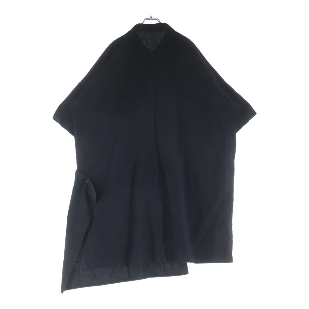 Y's(ワイズ) コットン リネン アシンメトリーデザイン ロング 半袖シャツ ブラック レディース YQ-D09-025