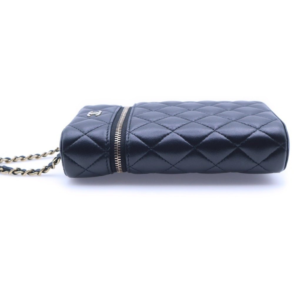 CHANEL(シャネル) ココマーク マトラッセ バニティ ラムスキン フォンケース チェーンショルダーバッグ ブラック ランダムシリアル AP2084 レディース