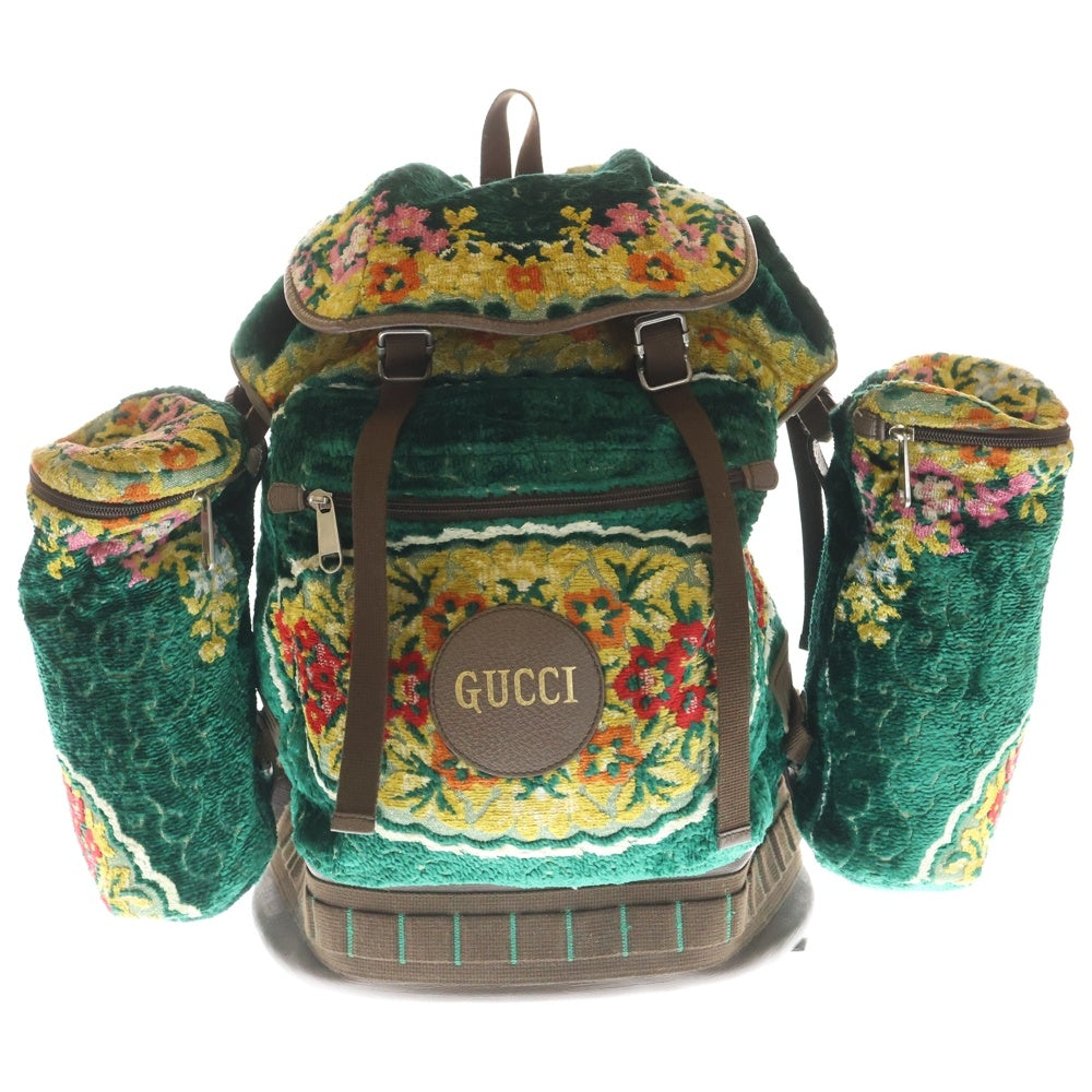 GUCCI(グッチ) フラワー ジャガード ベルベッド レザー リュックサック デイパック バックパック グリーン/ブラウン 562911 レディース