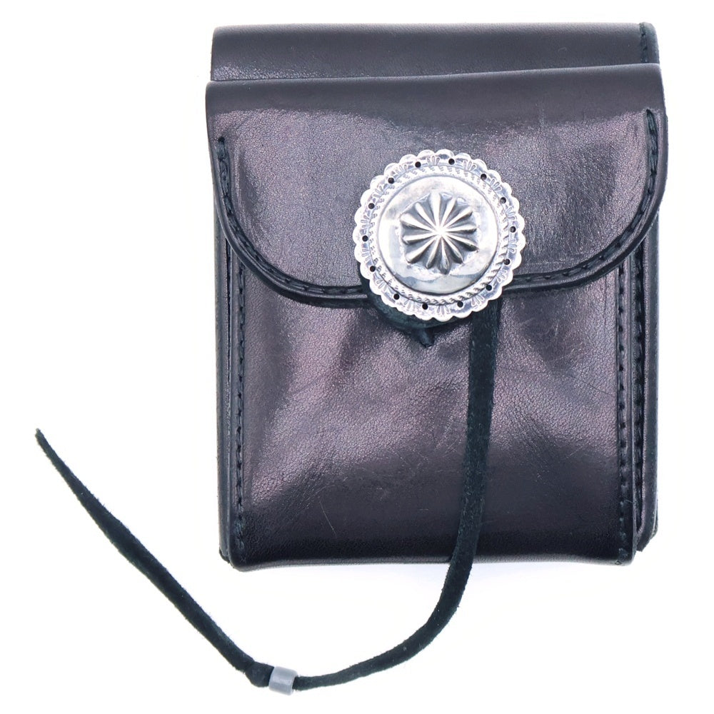 goro's(ゴローズ) SV 小 コンチョ付き サドルレザー コンパクトウォレット 二つ折り札入れ ブラック/シルバー