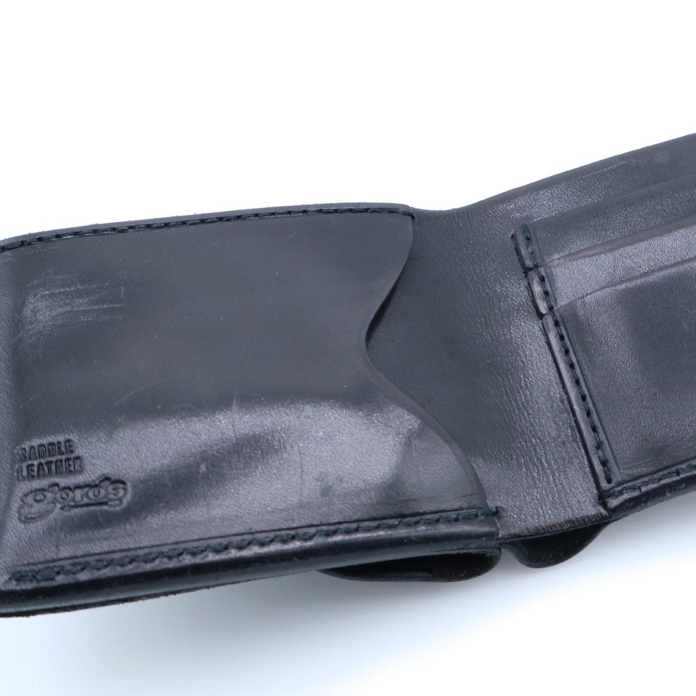goro's(ゴローズ) SV 小 コンチョ付き サドルレザー コンパクトウォレット 二つ折り札入れ ブラック/シルバー