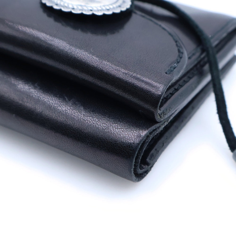 goro's(ゴローズ) SV 小 コンチョ付き サドルレザー コンパクトウォレット 二つ折り札入れ ブラック/シルバー