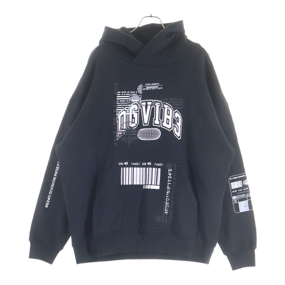 DOLCE & GABBANA(ドルチェアンドガッバーナ) バーコード ロゴプリント スウェットプルオーバーパーカー ブラック G9AKPT