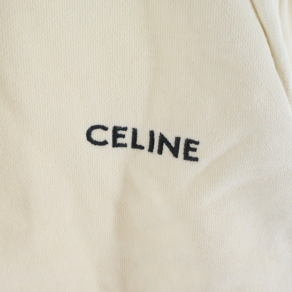CELINE(セリーヌ) 23SS ロゴ刺繍 スウェット ショートスリーブ 半袖 プルオーバーパーカー レディース クリーム 2Y997670Q