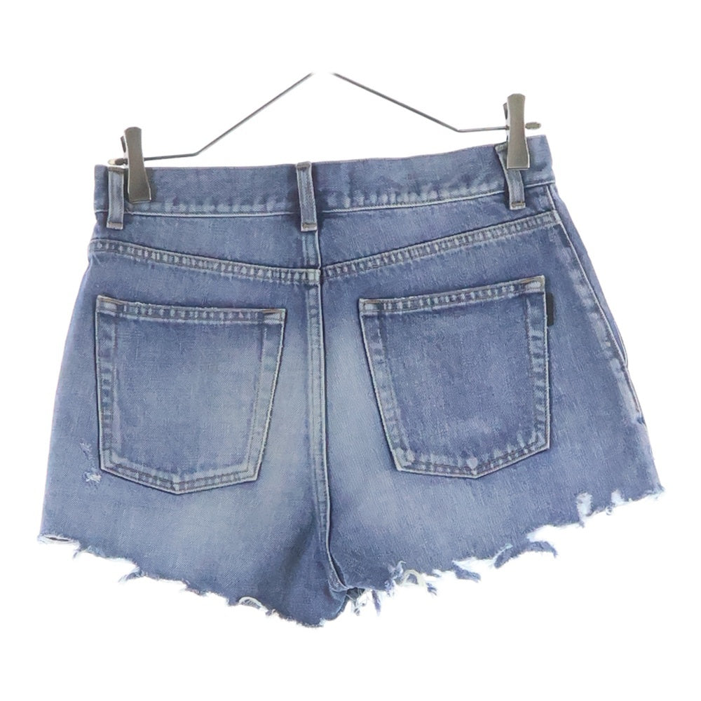SAINT LAURENT PARIS(サンローランパリ) ダメージ加工 カットオフ 5ポケット デニム ショートパンツ ハーフパンツ ショーツ レディース インディゴ 562888 YE852