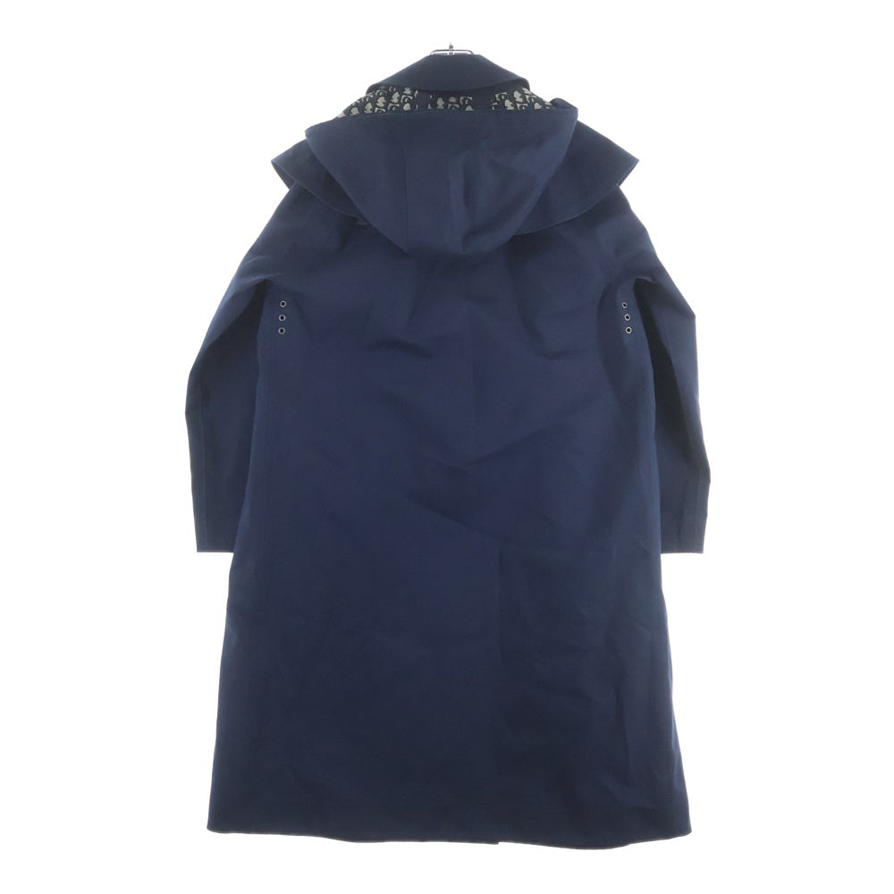 Christian Dior(クリスチャンディオール) コットン 裏地オブリーク 総柄 ゴム引き フーデッド ロング トレンチコート レディース ネイビー 227M65A3905