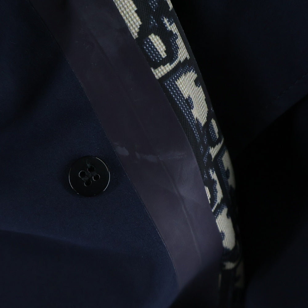 Christian Dior(クリスチャンディオール) コットン 裏地オブリーク 総柄 ゴム引き フーデッド ロング トレンチコート レディース ネイビー 227M65A3905