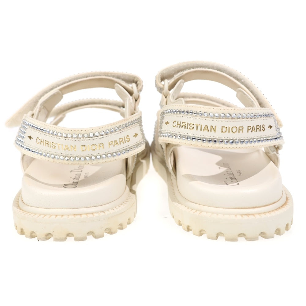 Christian Dior(クリスチャンディオール) ラインストーン ベルクロストラップ レザー フラットサンダル レディース クリーム