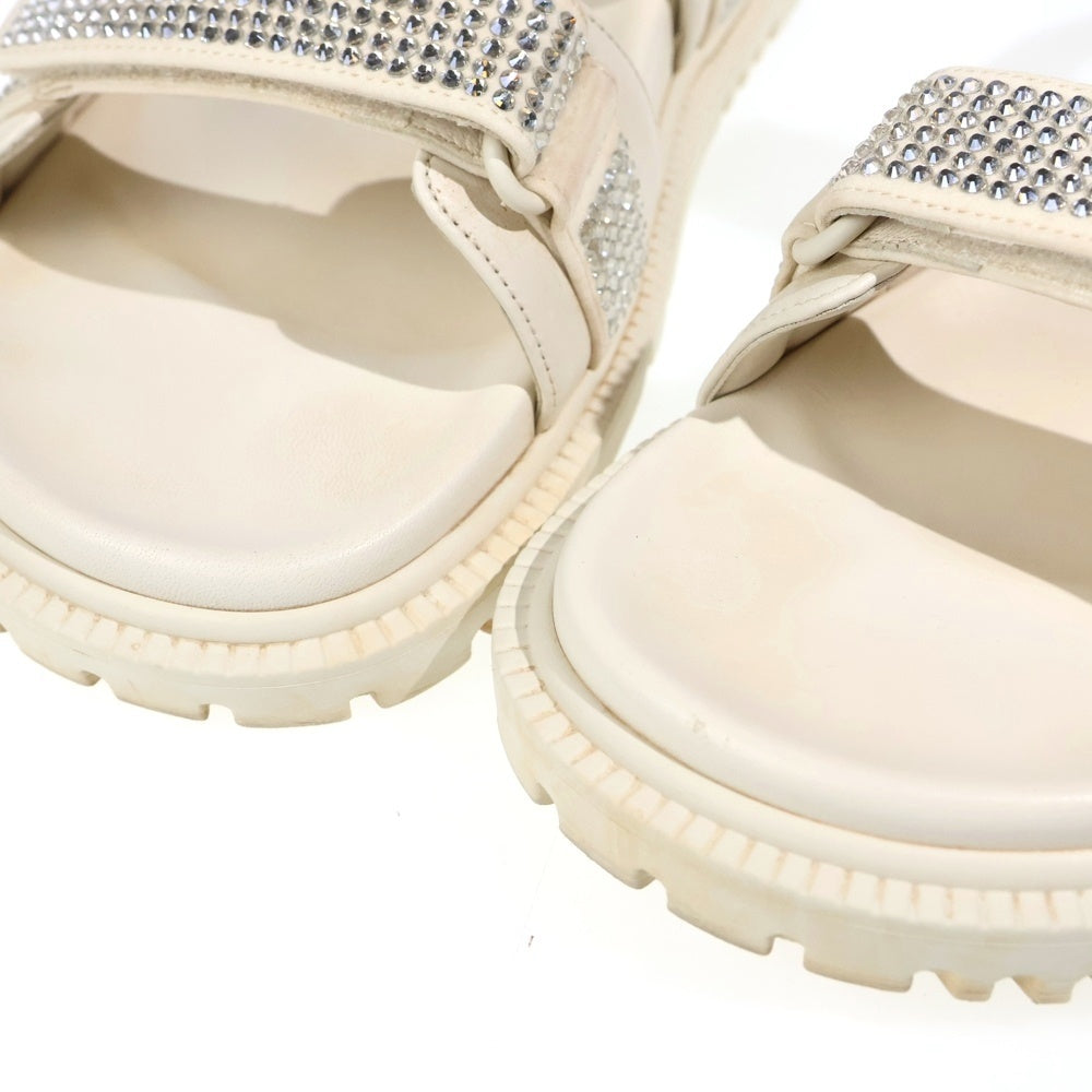 Christian Dior(クリスチャンディオール) ラインストーン ベルクロストラップ レザー フラットサンダル レディース クリーム
