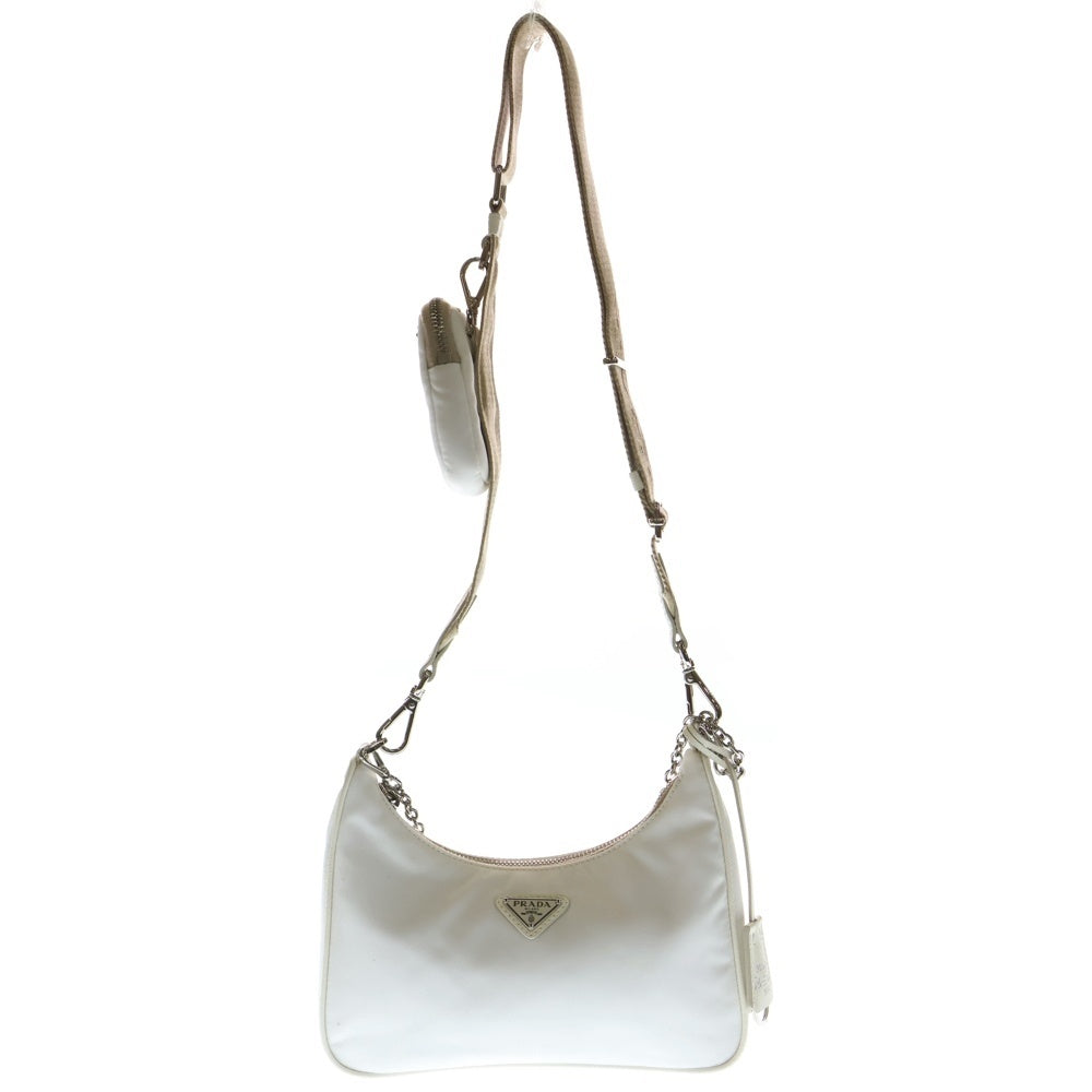 PRADA(プラダ) Re-Edition 2005 リエディション リナイロン サフィアーノレザー トライアングルロゴプレート 2WAY ショルダーバッグ ハンドバッグ ホワイト レディース 1BH204
