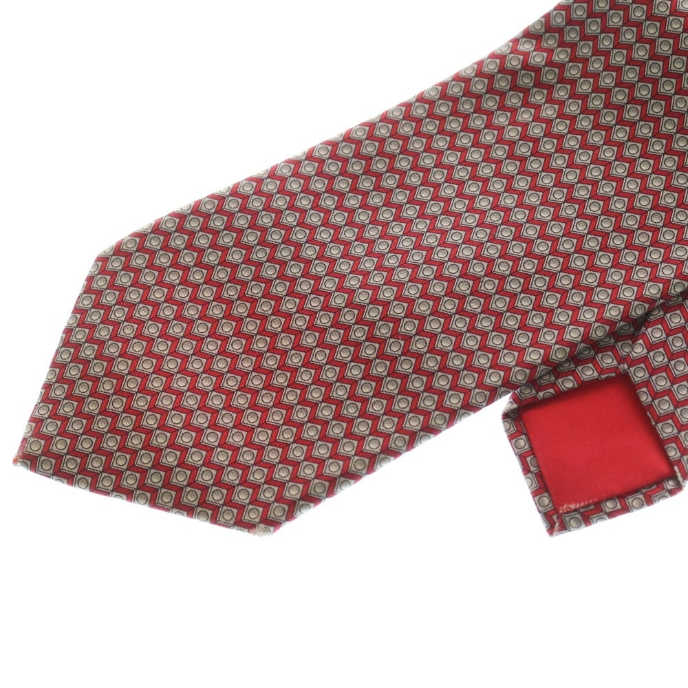 HERMES(エルメス) 総柄 シルク ネクタイ レッド